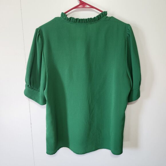 CeCe Green Ruffle Tie Neck Blouse Womens Medium Puff Sleeve Lightweight Top - Picture 4 of 8